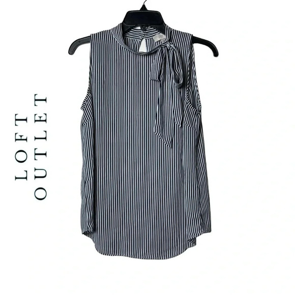 1752. LOFT OUTLET STRIPED SLEEVELESS TOP SIZE XSMALL MOCK NECK WITH BOW KEYHOLE‎ - Picture 2 of 10